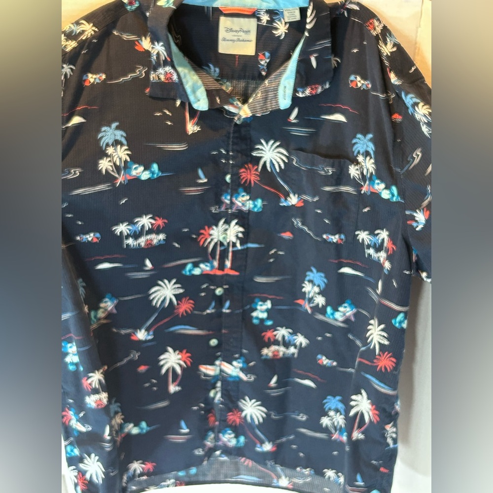 Disney Parks Mens' Navy Mickey Tropical Button-Up Shirt